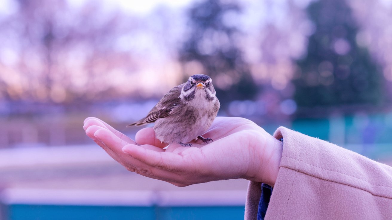 bird sitting on hand